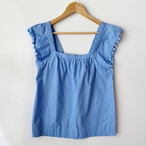 J.Crew Blue Pom Pom Top‎ Square Neck Sleeveless Blouse Size 00